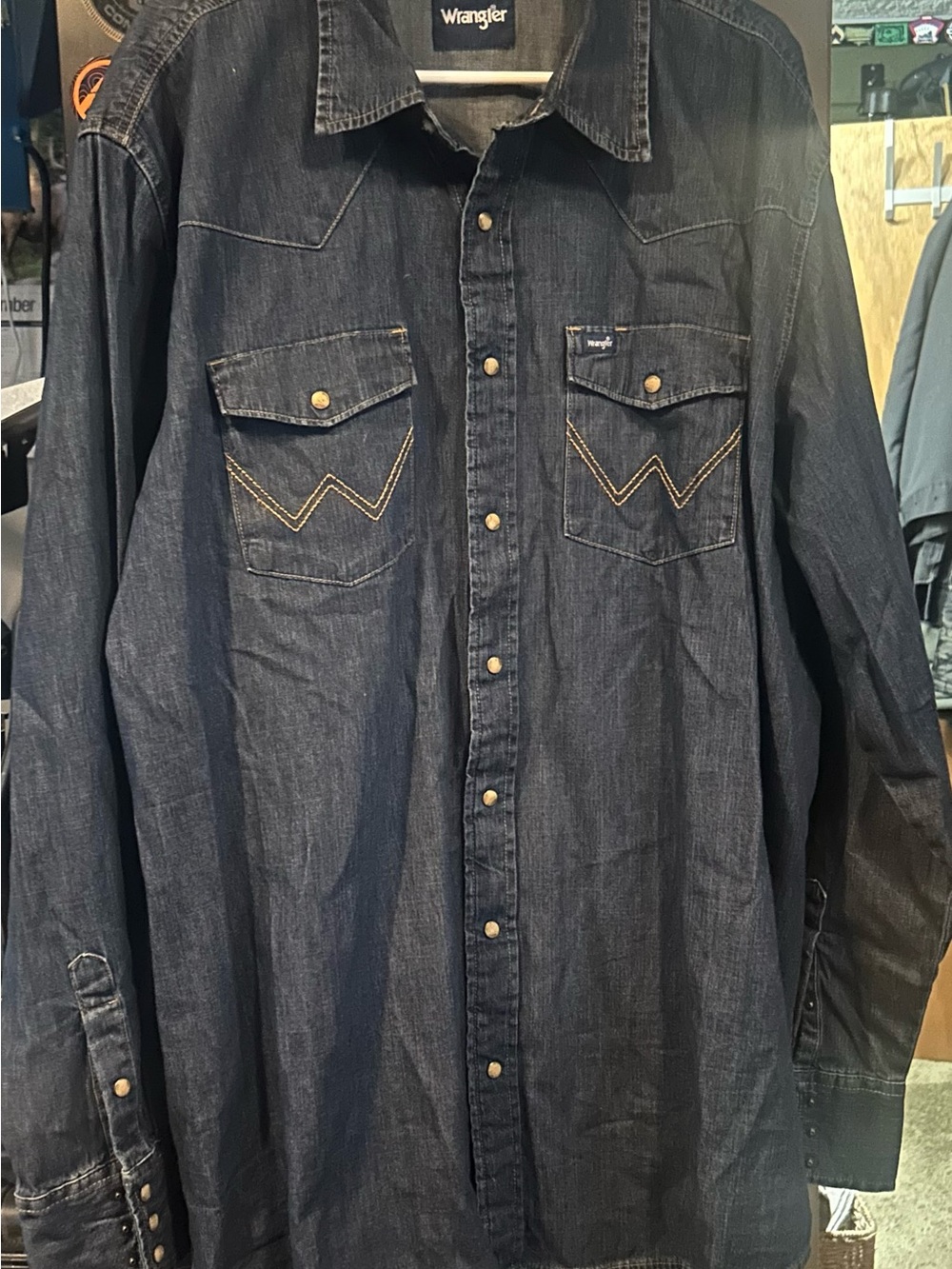 Wrangler Dark Blue Denim Western Snap Shirt